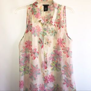 Sheer floral print sleeveless blouse size 1X